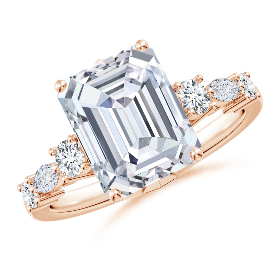 10x7mm FGVS Lab-Grown Classic Emerald-Cut Diamond Side Stone Engagement Ring in 18K Rose Gold 