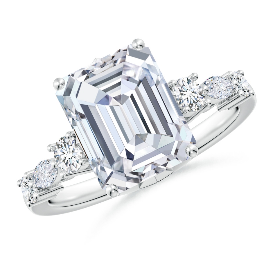 10x7mm FGVS Lab-Grown Classic Emerald-Cut Diamond Side Stone Engagement Ring in White Gold 