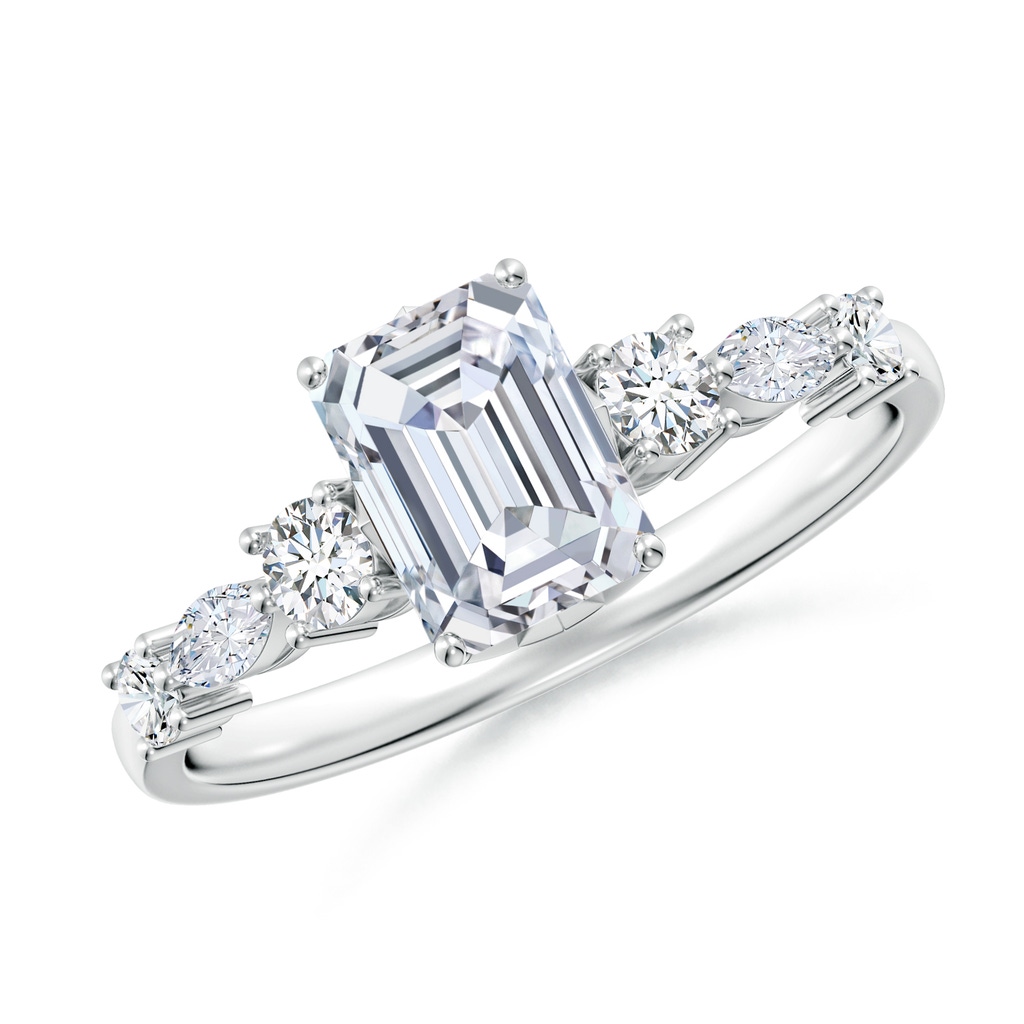 7x5mm FGVS Lab-Grown Classic Emerald-Cut Diamond Side Stone Engagement Ring in 18K White Gold