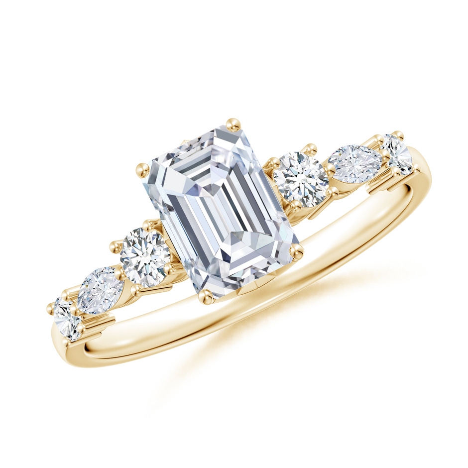 7x5mm FGVS Lab-Grown Classic Emerald-Cut Diamond Side Stone Engagement Ring in Yellow Gold 