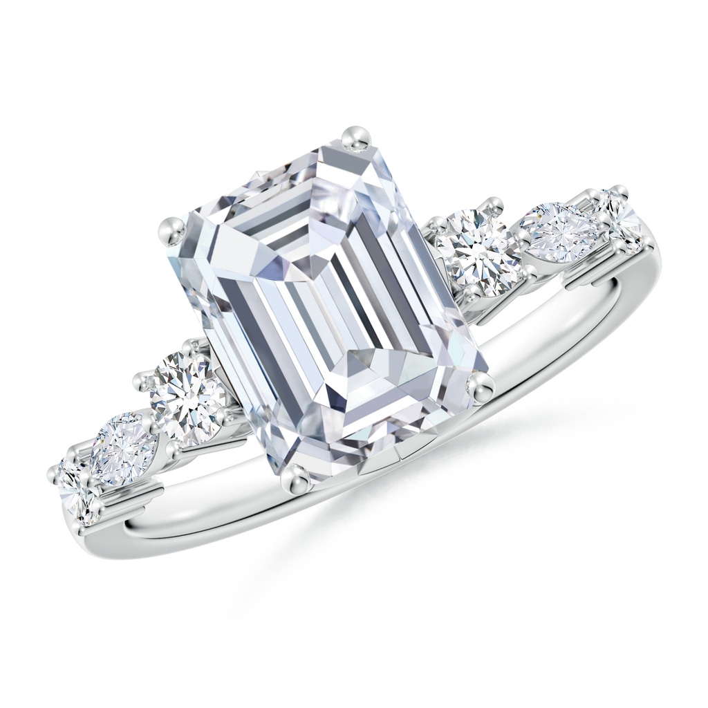 8.5x6.5mm FGVS Lab-Grown Classic Emerald-Cut Diamond Side Stone Engagement Ring in White Gold