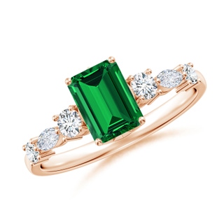 7x5mm Labgrown Lab-Grown Classic Emerald-Cut Emerald Side Stone Engagement Ring in Rose Gold