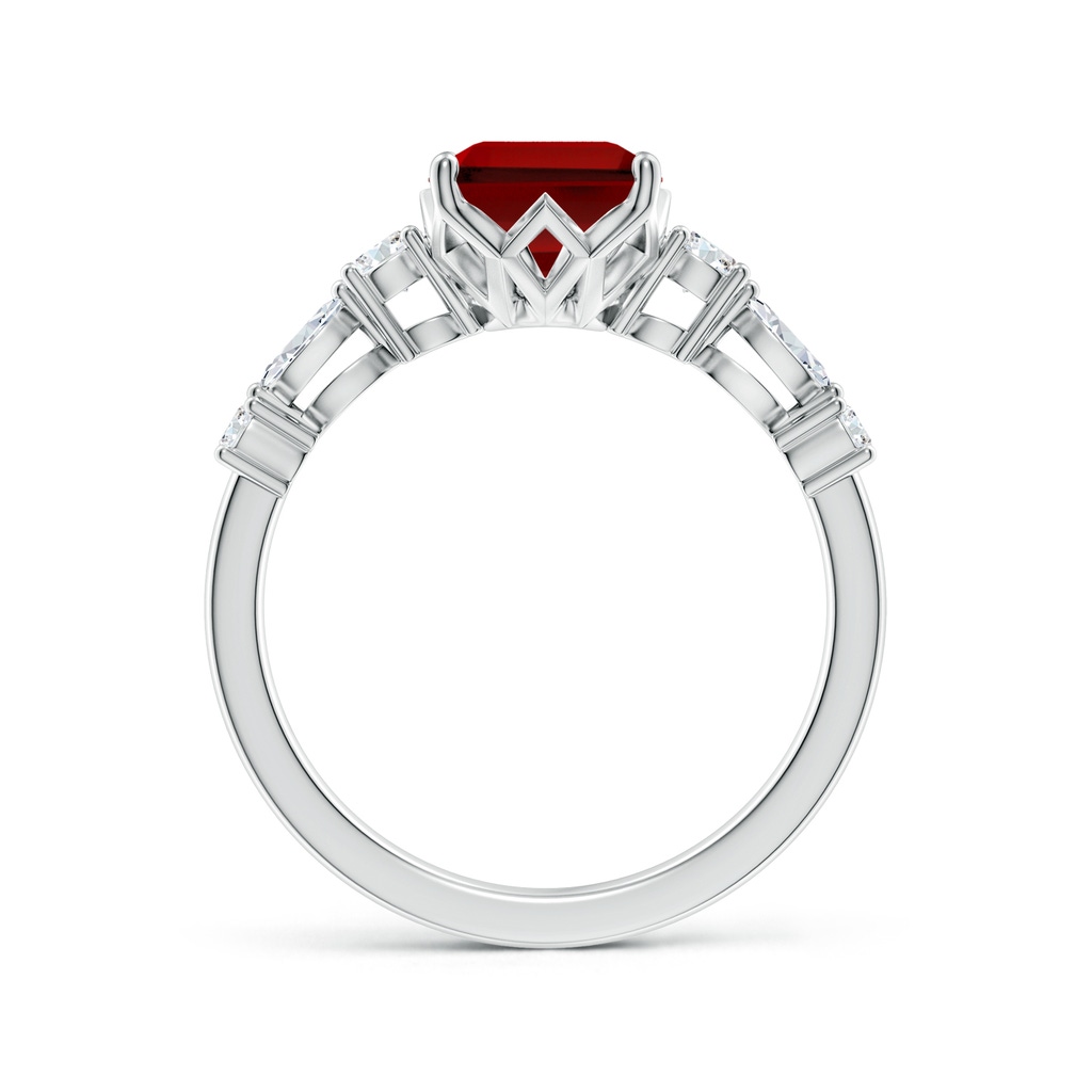 9x7mm Labgrown Lab-Grown Classic Emerald-Cut Ruby Side Stone Engagement Ring in White Gold Side 199