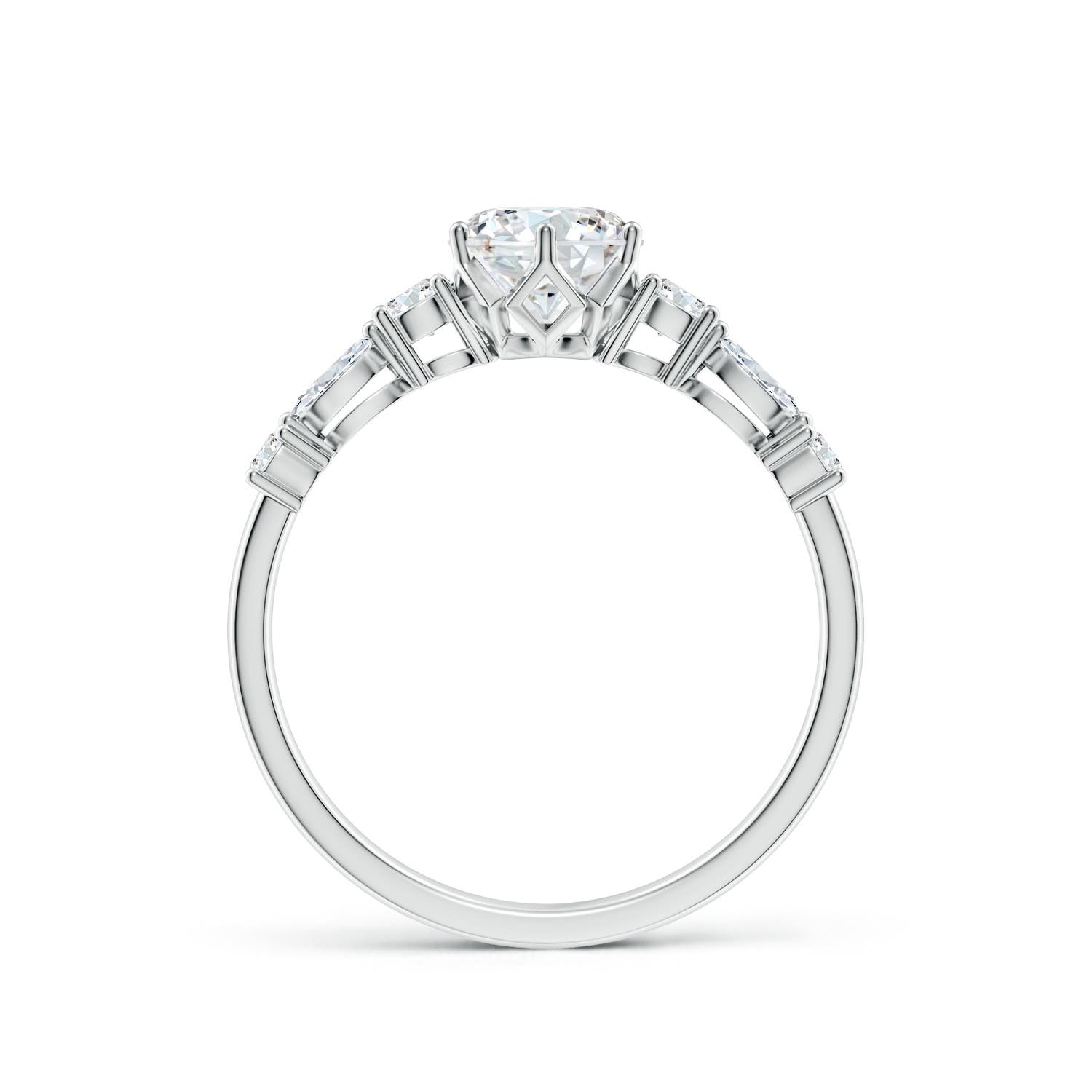 5.9mm FGVS Lab-Grown Classic Round Diamond Side Stone Engagement Ring in 18K White Gold