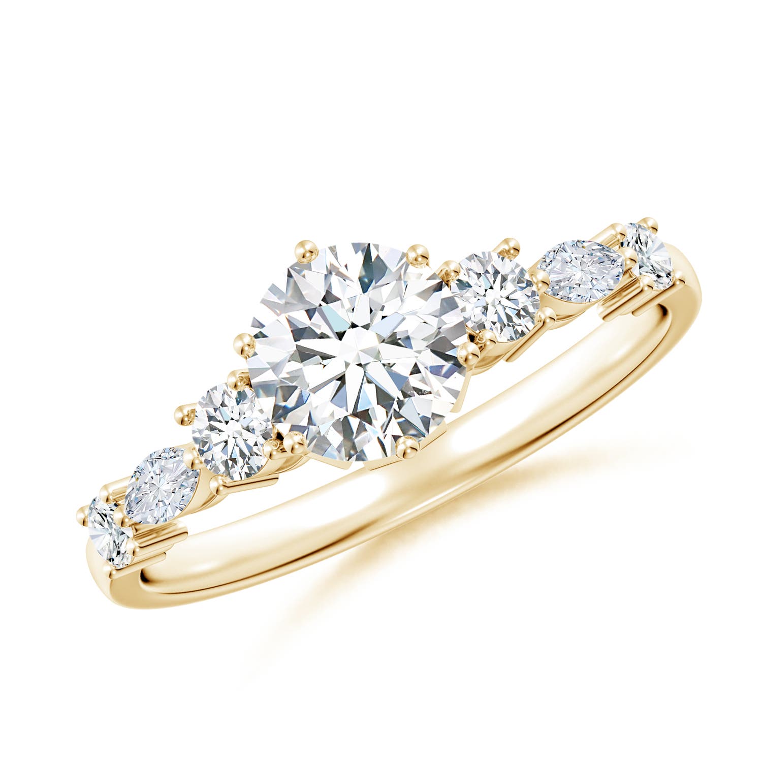 5.9mm FGVS Lab-Grown Classic Round Diamond Side Stone Engagement Ring in 18K Yellow Gold