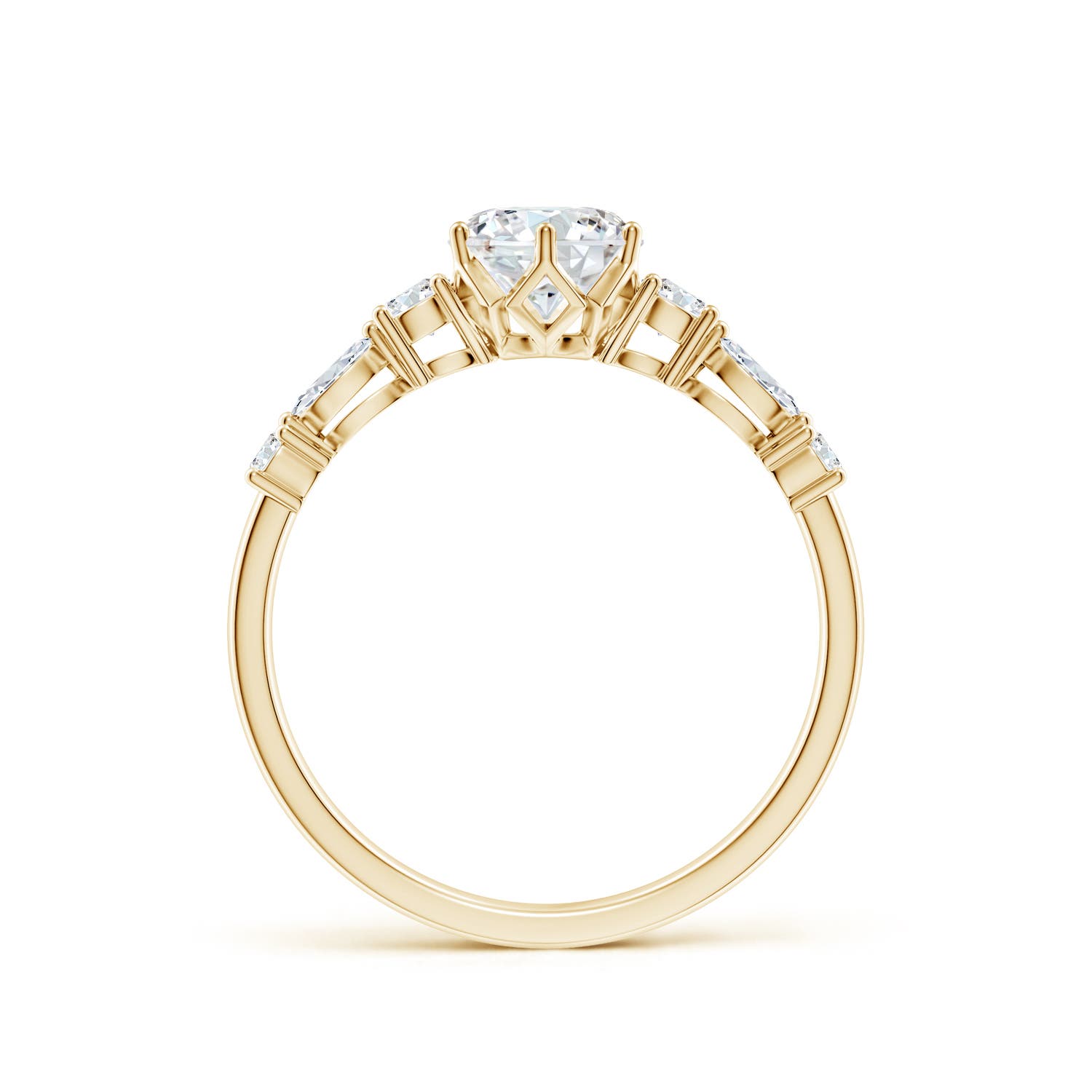 5.9mm FGVS Lab-Grown Classic Round Diamond Side Stone Engagement Ring in 18K Yellow Gold