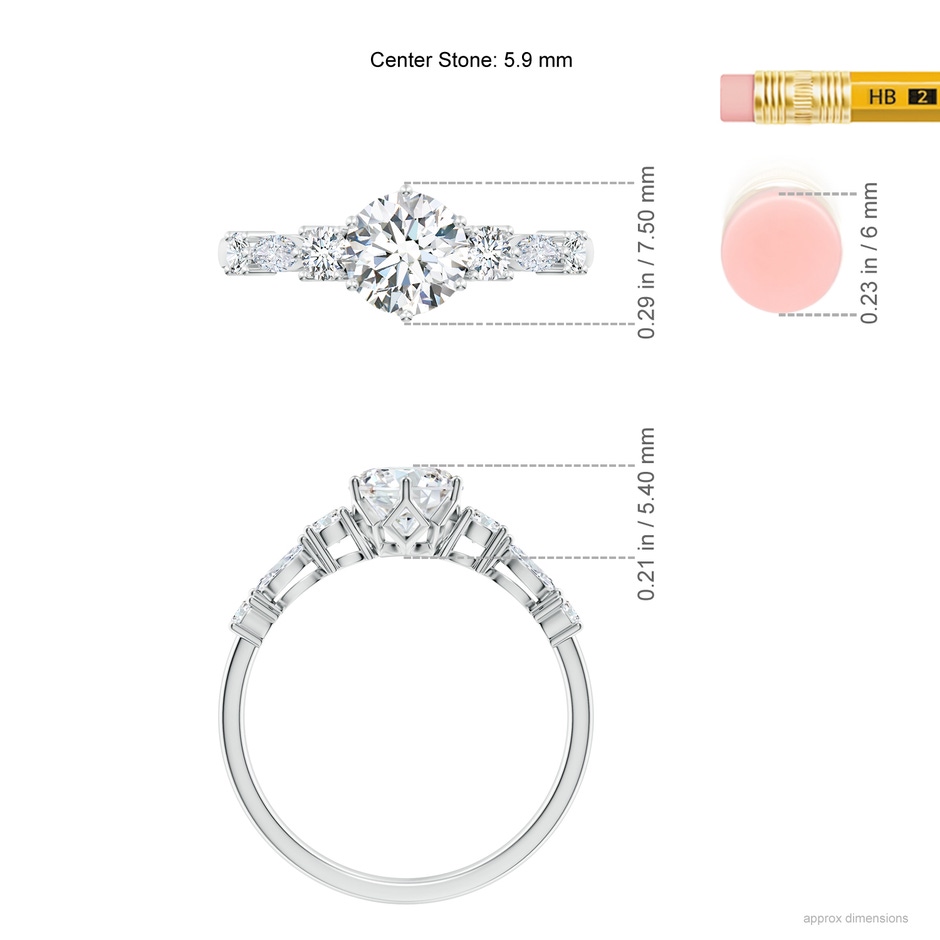 5.9mm FGVS Lab-Grown Classic Round Diamond Side Stone Engagement Ring in P950 Platinum ruler