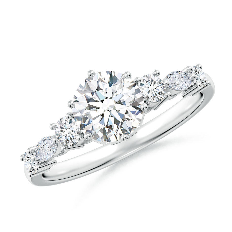 6.4mm FGVS Lab-Grown Classic Round Diamond Side Stone Engagement Ring in 18K White Gold 