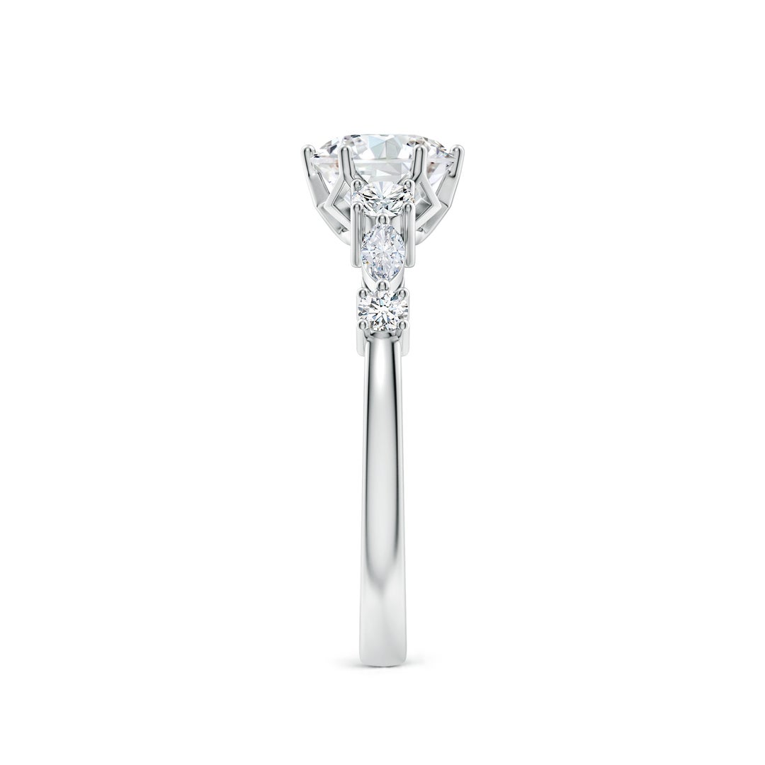 6.4mm FGVS Lab-Grown Classic Round Diamond Side Stone Engagement Ring in 18K White Gold - side 4
