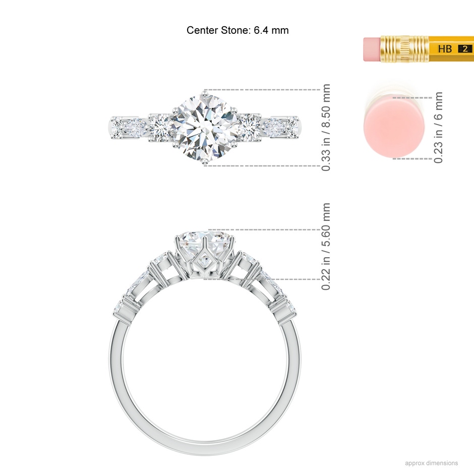 6.4mm FGVS Lab-Grown Classic Round Diamond Side Stone Engagement Ring in 18K White Gold ruler