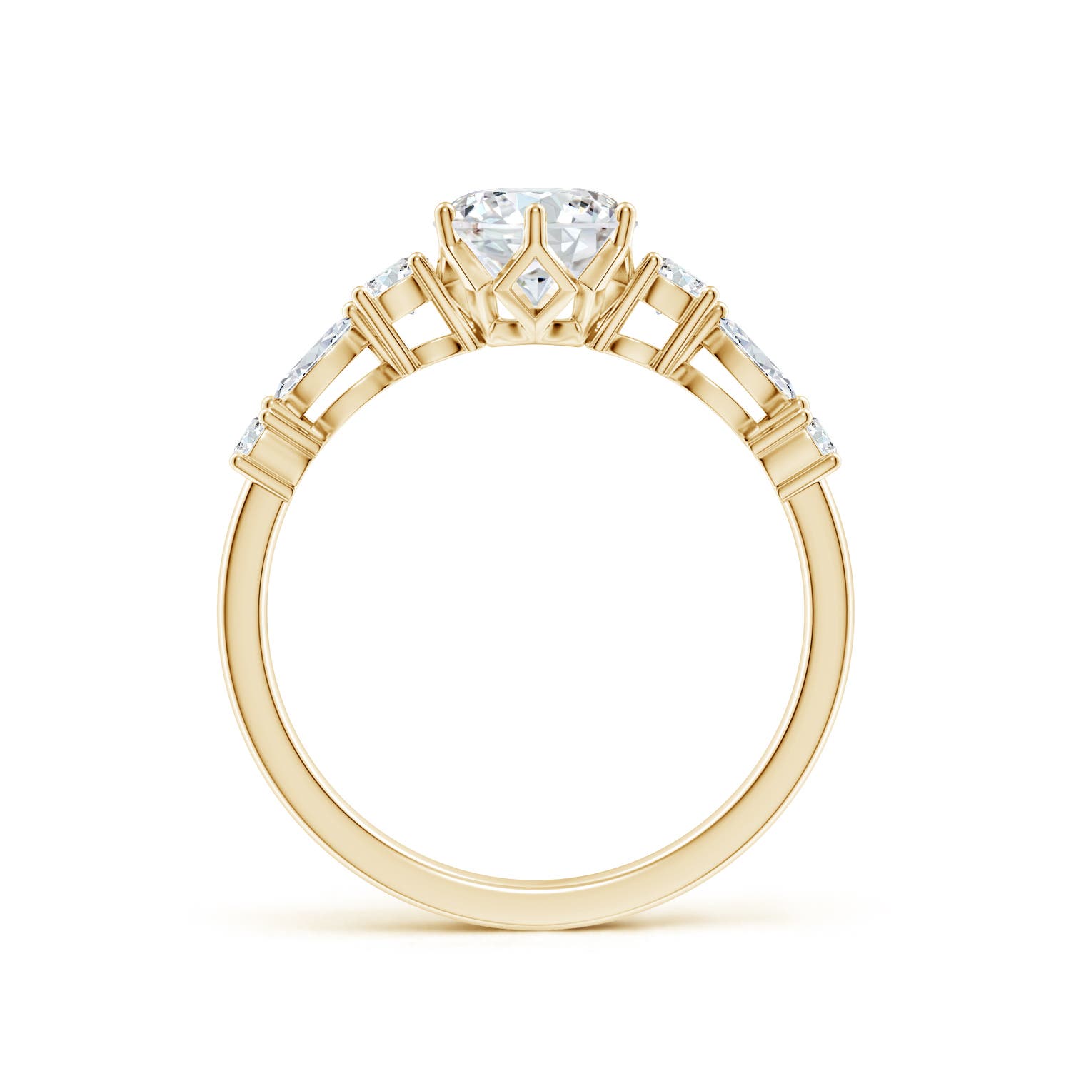 6.4mm FGVS Lab-Grown Classic Round Diamond Side Stone Engagement Ring in Yellow Gold