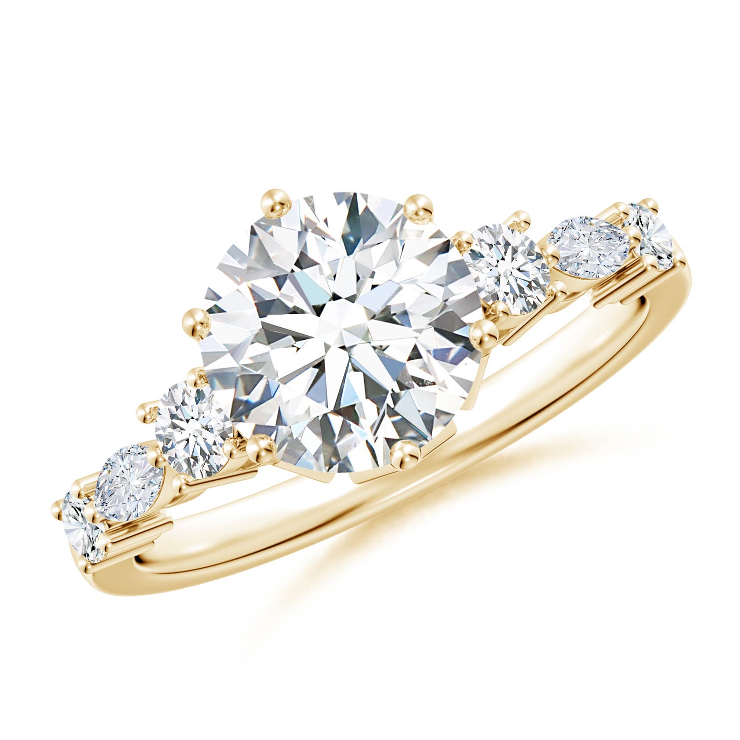 8mm FGVS Lab-Grown Classic Round Diamond Side Stone Engagement Ring in 18K Yellow Gold