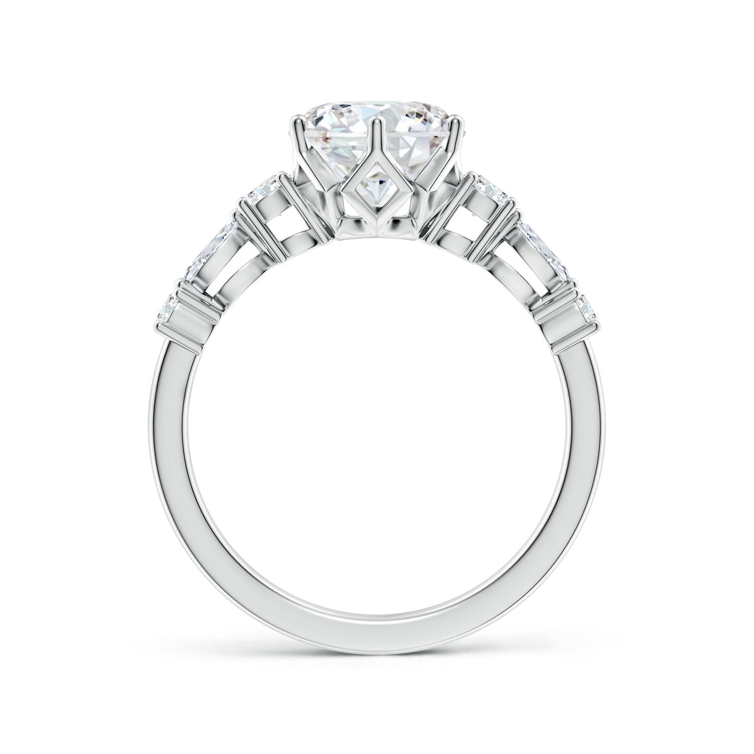 8mm FGVS Lab-Grown Classic Round Diamond Side Stone Engagement Ring in White Gold