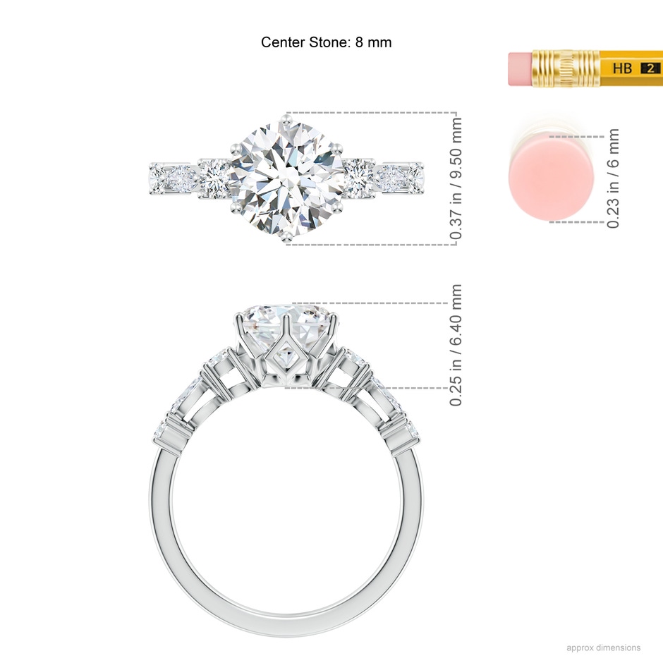 8mm FGVS Lab-Grown Classic Round Diamond Side Stone Engagement Ring in White Gold ruler
