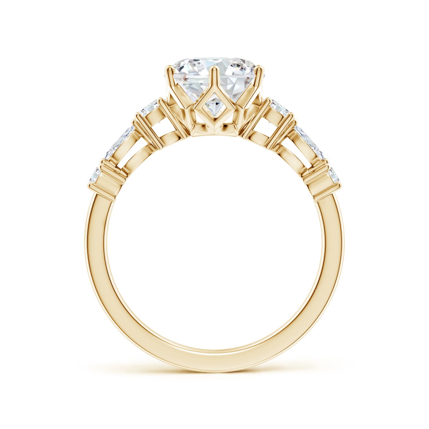 8mm FGVS Lab-Grown Classic Round Diamond Side Stone Engagement Ring in Yellow Gold