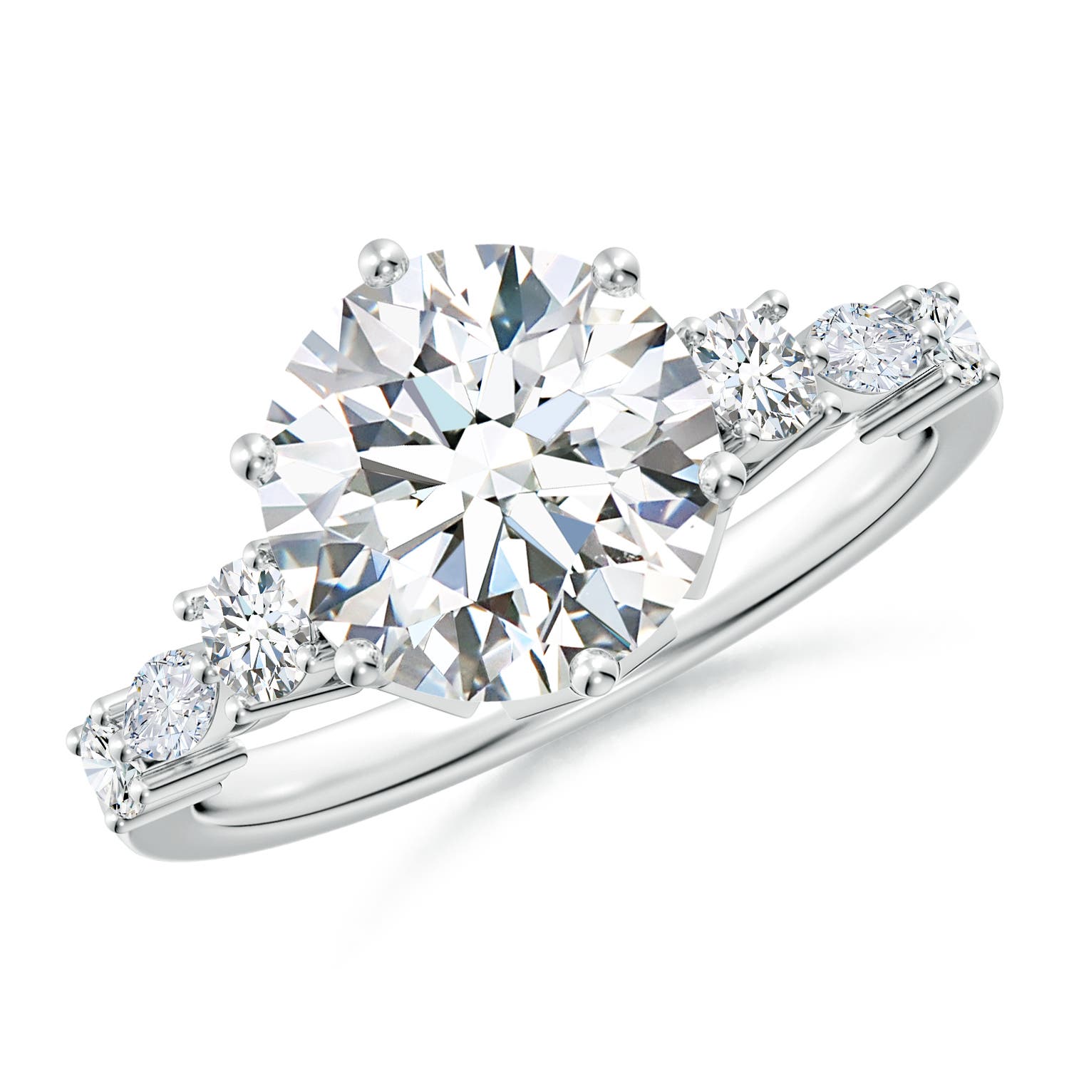 9.2mm FGVS Lab-Grown Classic Round Diamond Side Stone Engagement Ring in White Gold