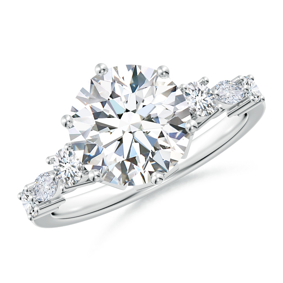 9.2mm FGVS Lab-Grown Classic Round Diamond Side Stone Engagement Ring in White Gold 