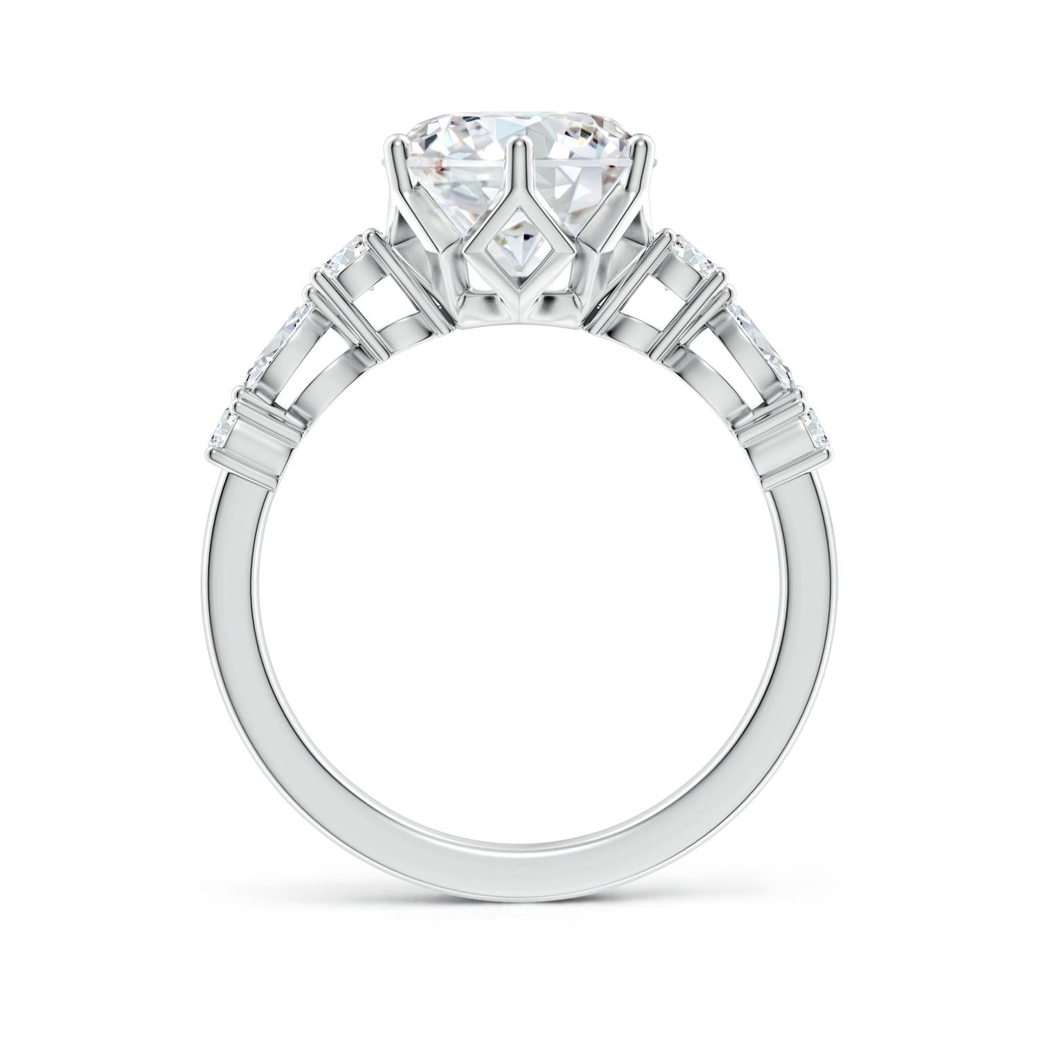 9.2mm FGVS Lab-Grown Classic Round Diamond Side Stone Engagement Ring in White Gold