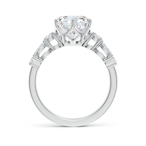 9.2mm FGVS Lab-Grown Classic Round Diamond Side Stone Engagement Ring in White Gold