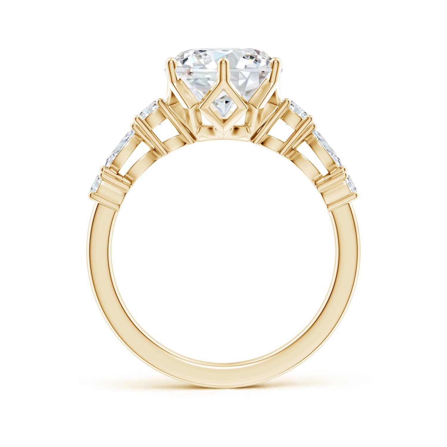 9.2mm FGVS Lab-Grown Classic Round Diamond Side Stone Engagement Ring in Yellow Gold