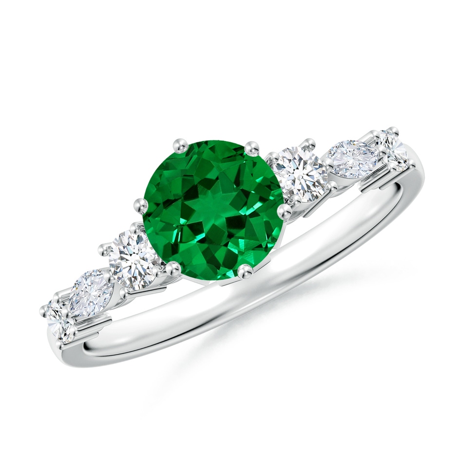 6.5mm Labgrown Lab-Grown Classic Round Emerald Side Stone Engagement Ring in White Gold 