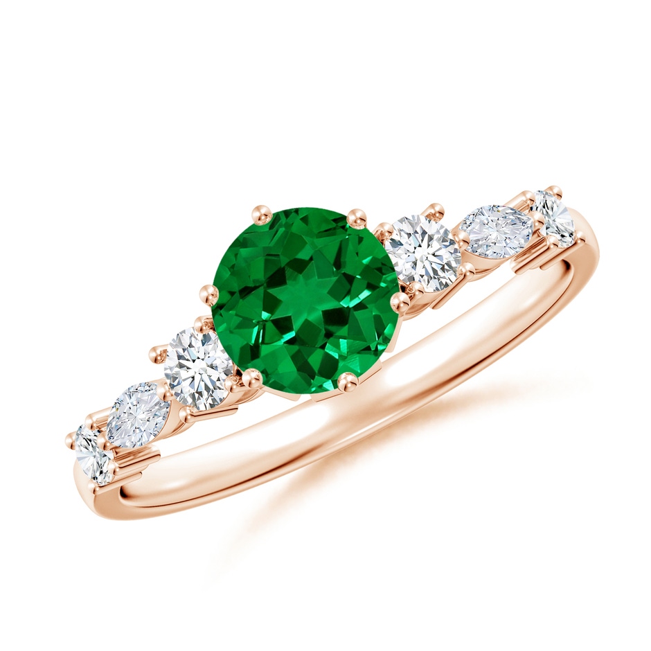 6mm Labgrown Lab-Grown Classic Round Emerald Side Stone Engagement Ring in Rose Gold 
