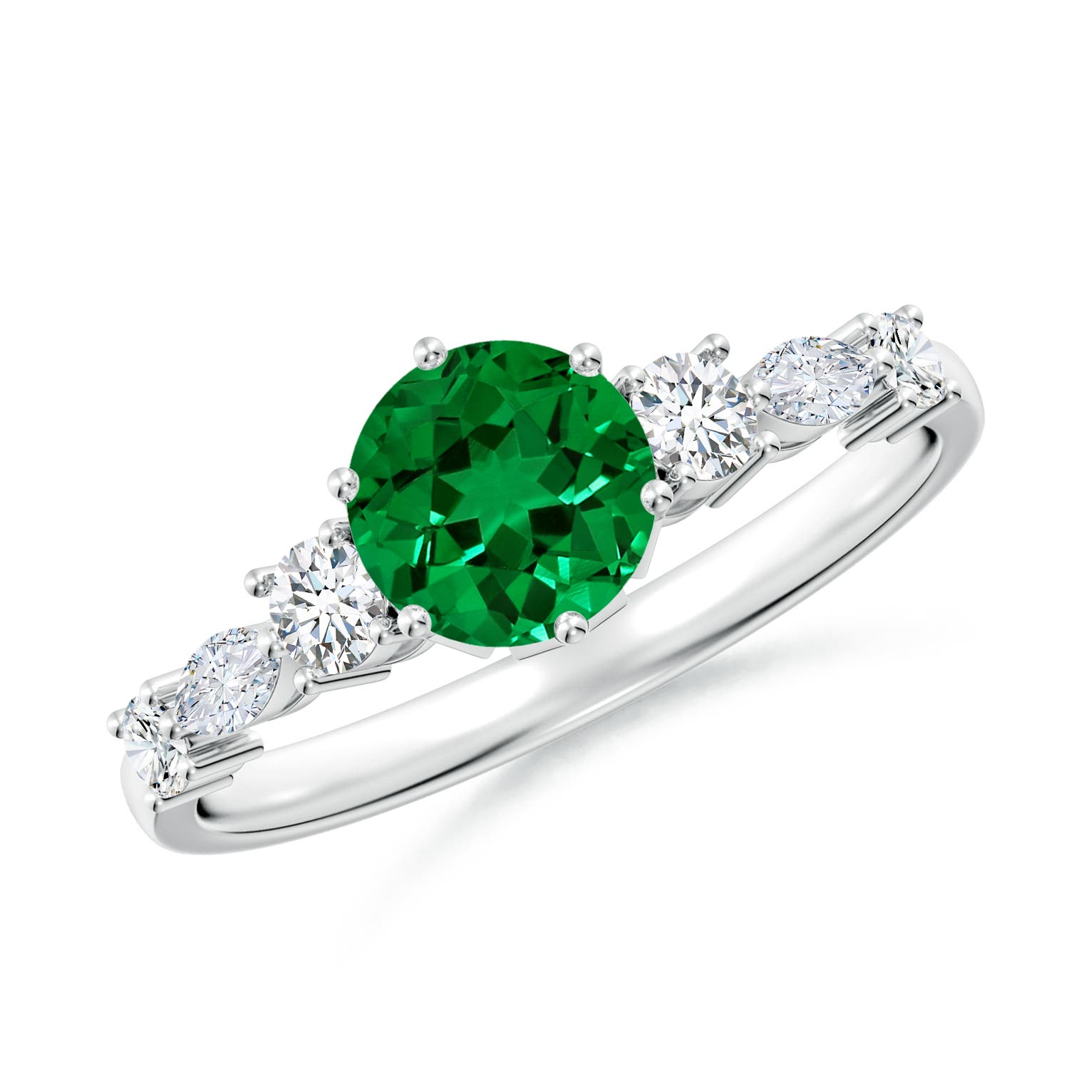 6mm Labgrown Lab-Grown Classic Round Emerald Side Stone Engagement Ring in White Gold