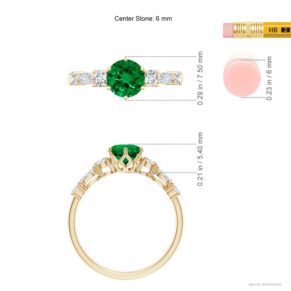 6mm Labgrown Lab-Grown Classic Round Emerald Side Stone Engagement Ring in Yellow Gold ruler