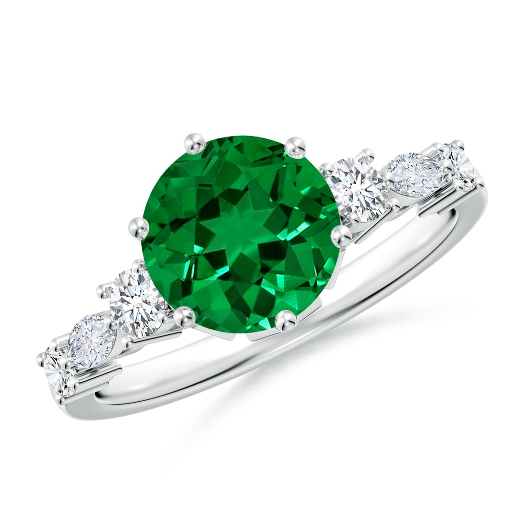 8mm Labgrown Lab-Grown Classic Round Emerald Side Stone Engagement Ring in White Gold