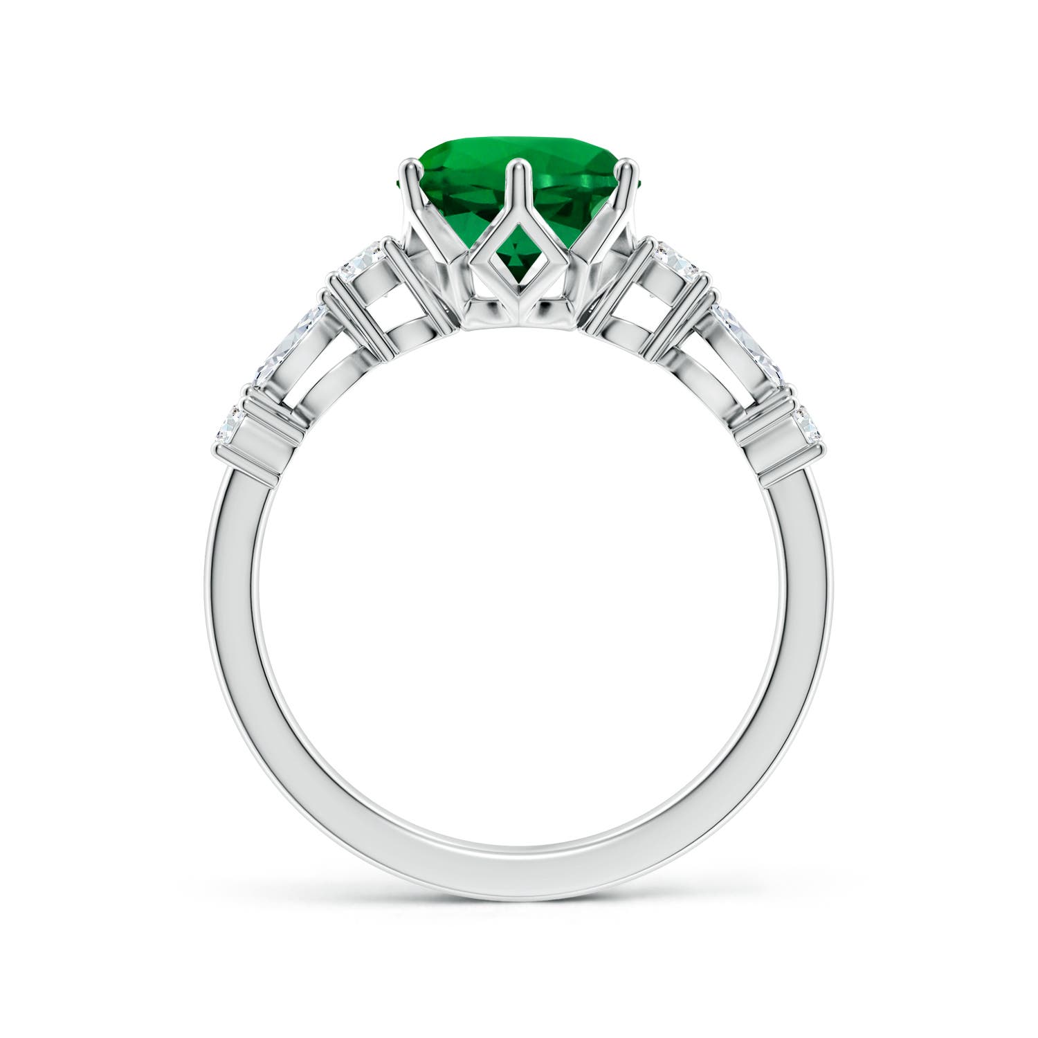 8mm Labgrown Lab-Grown Classic Round Emerald Side Stone Engagement Ring in White Gold - side 3