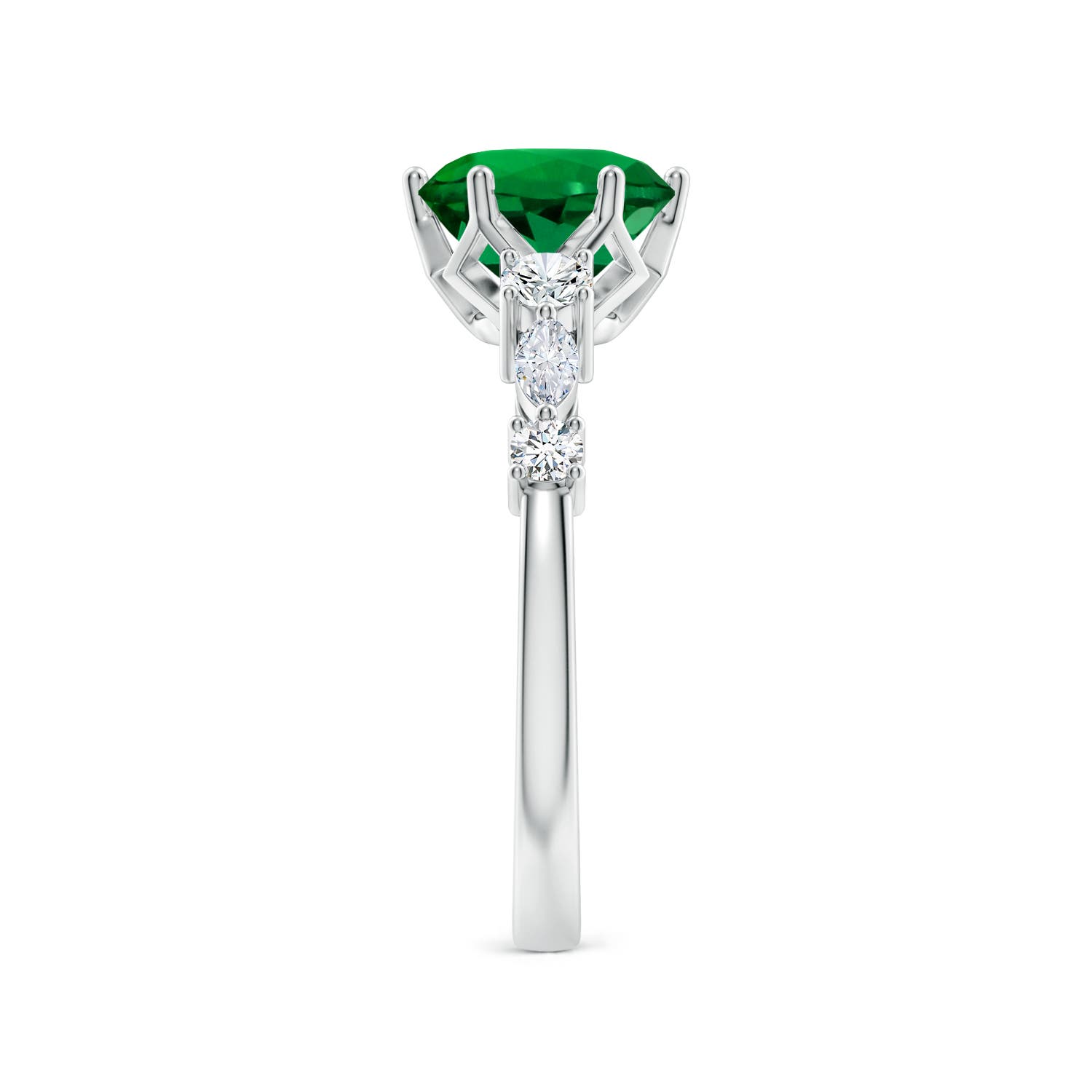 8mm Labgrown Lab-Grown Classic Round Emerald Side Stone Engagement Ring in White Gold - side 4