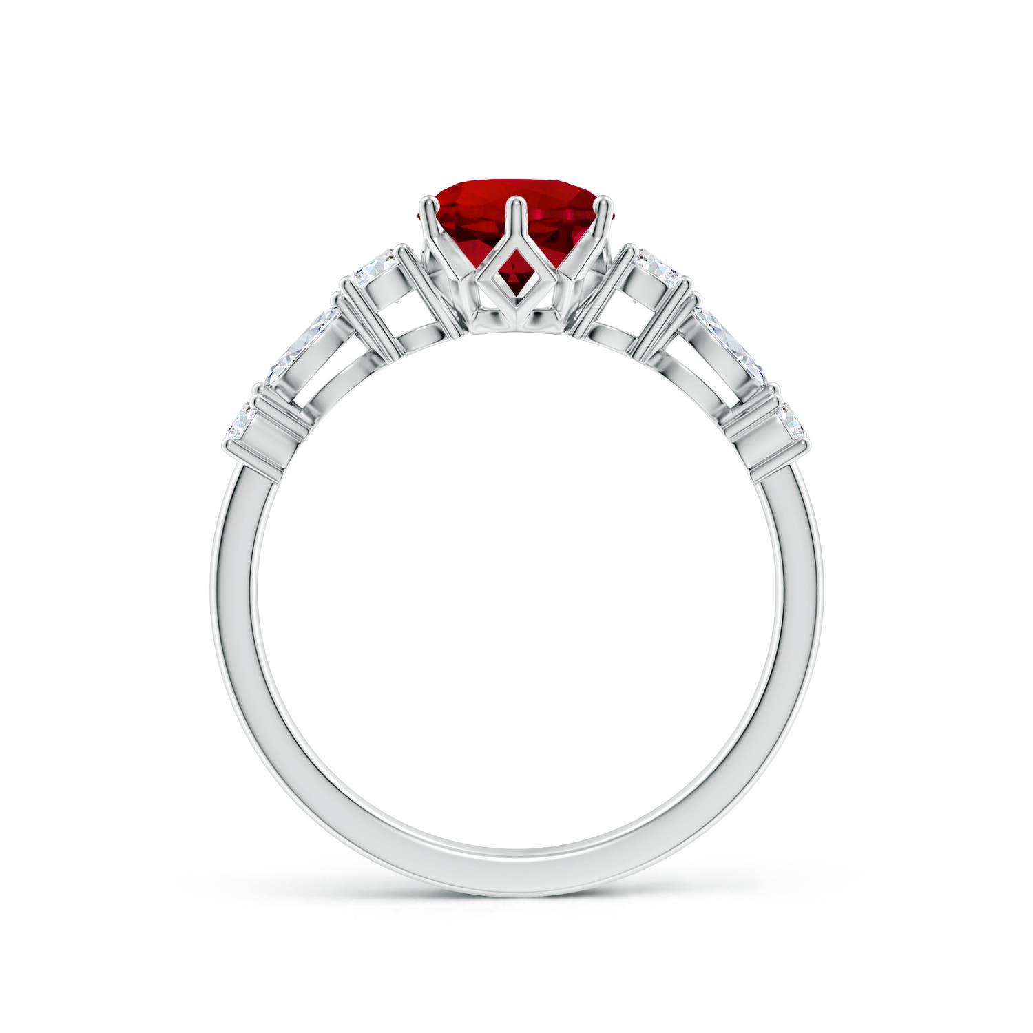 6.5mm Labgrown Lab-Grown Classic Round Ruby Side Stone Engagement Ring in White Gold