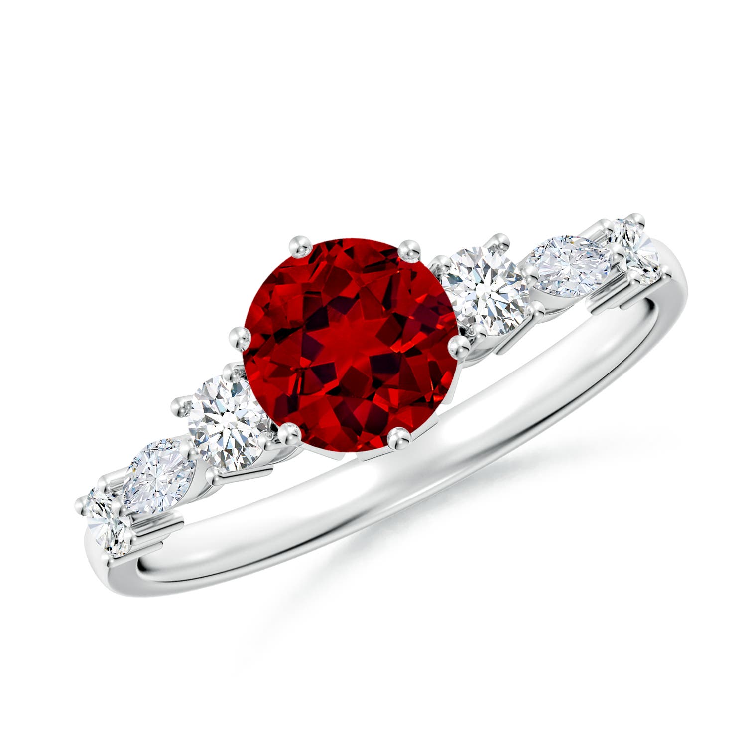 6mm Labgrown Lab-Grown Classic Round Ruby Side Stone Engagement Ring in 18K White Gold