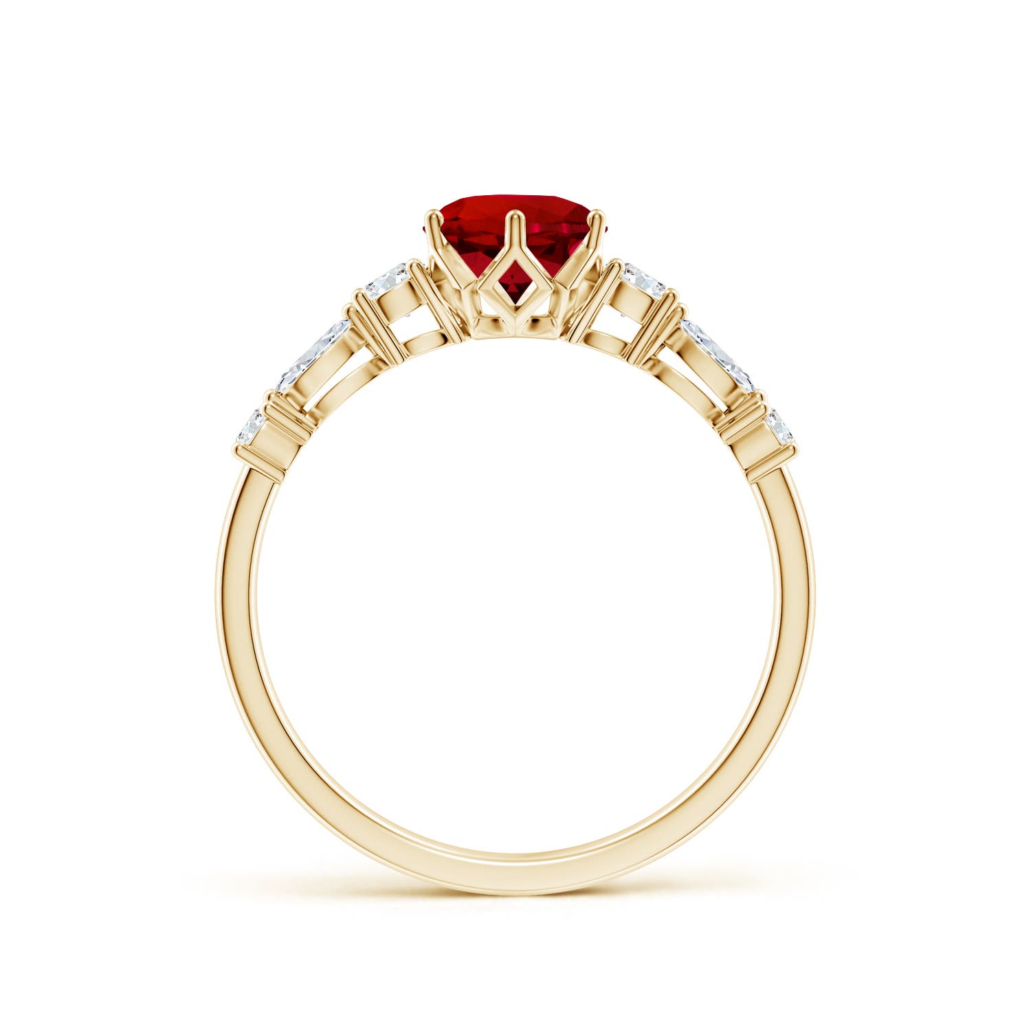 6mm Labgrown Lab-Grown Classic Round Ruby Side Stone Engagement Ring in 18K Yellow Gold