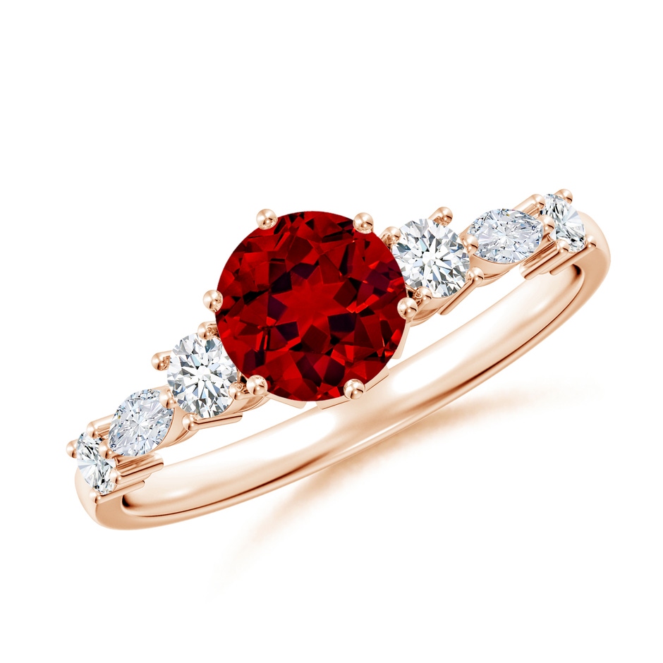 6mm Labgrown Lab-Grown Classic Round Ruby Side Stone Engagement Ring in Rose Gold 