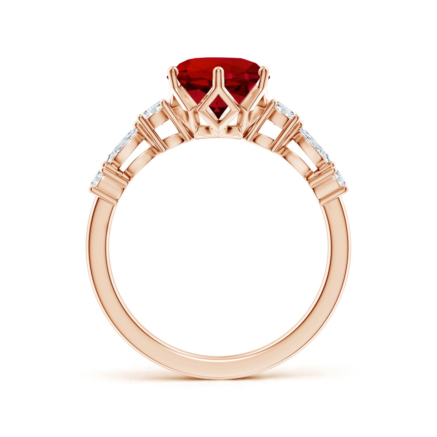 8mm Labgrown Lab-Grown Classic Round Ruby Side Stone Engagement Ring in 18K Rose Gold