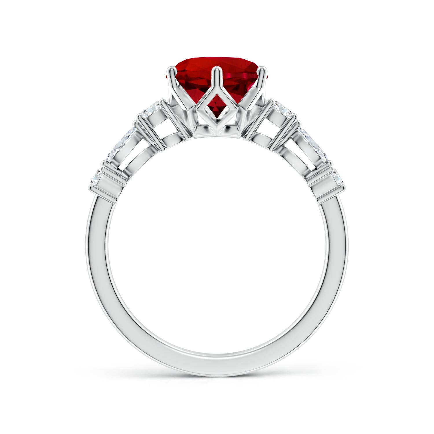8mm Labgrown Lab-Grown Classic Round Ruby Side Stone Engagement Ring in 18K White Gold - side 3