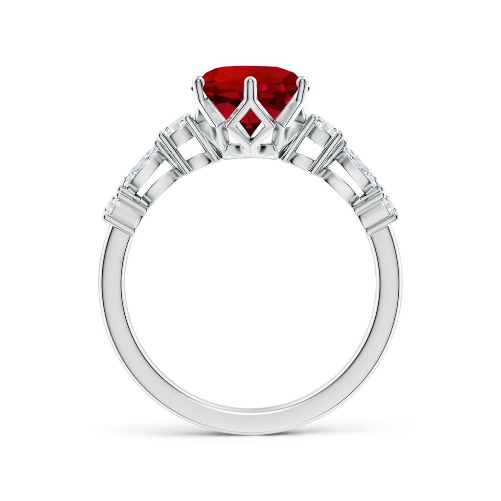 8mm Labgrown Lab-Grown Classic Round Ruby Side Stone Engagement Ring in 18K White Gold - side 199