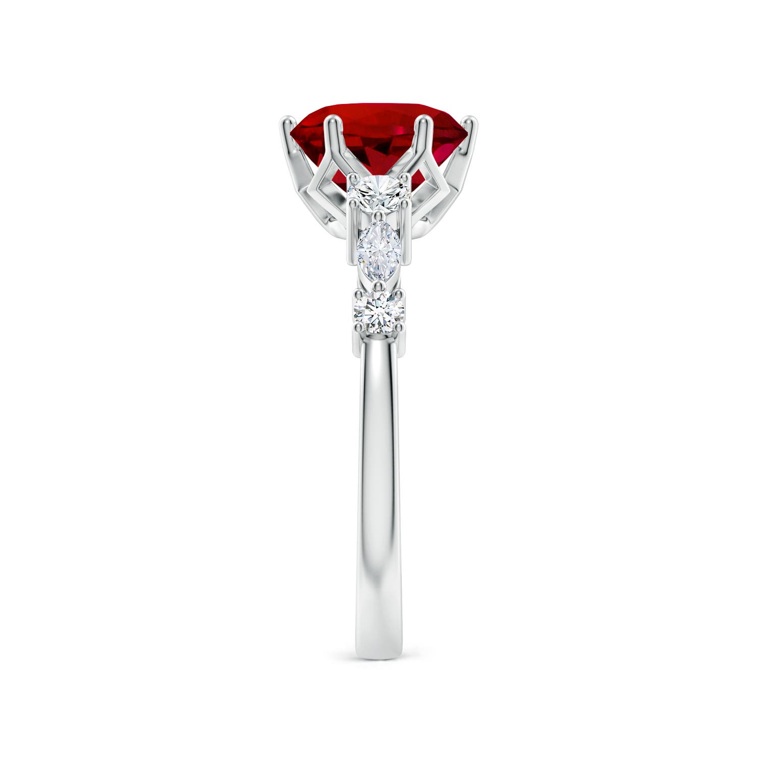 8mm Labgrown Lab-Grown Classic Round Ruby Side Stone Engagement Ring in 18K White Gold - side 4
