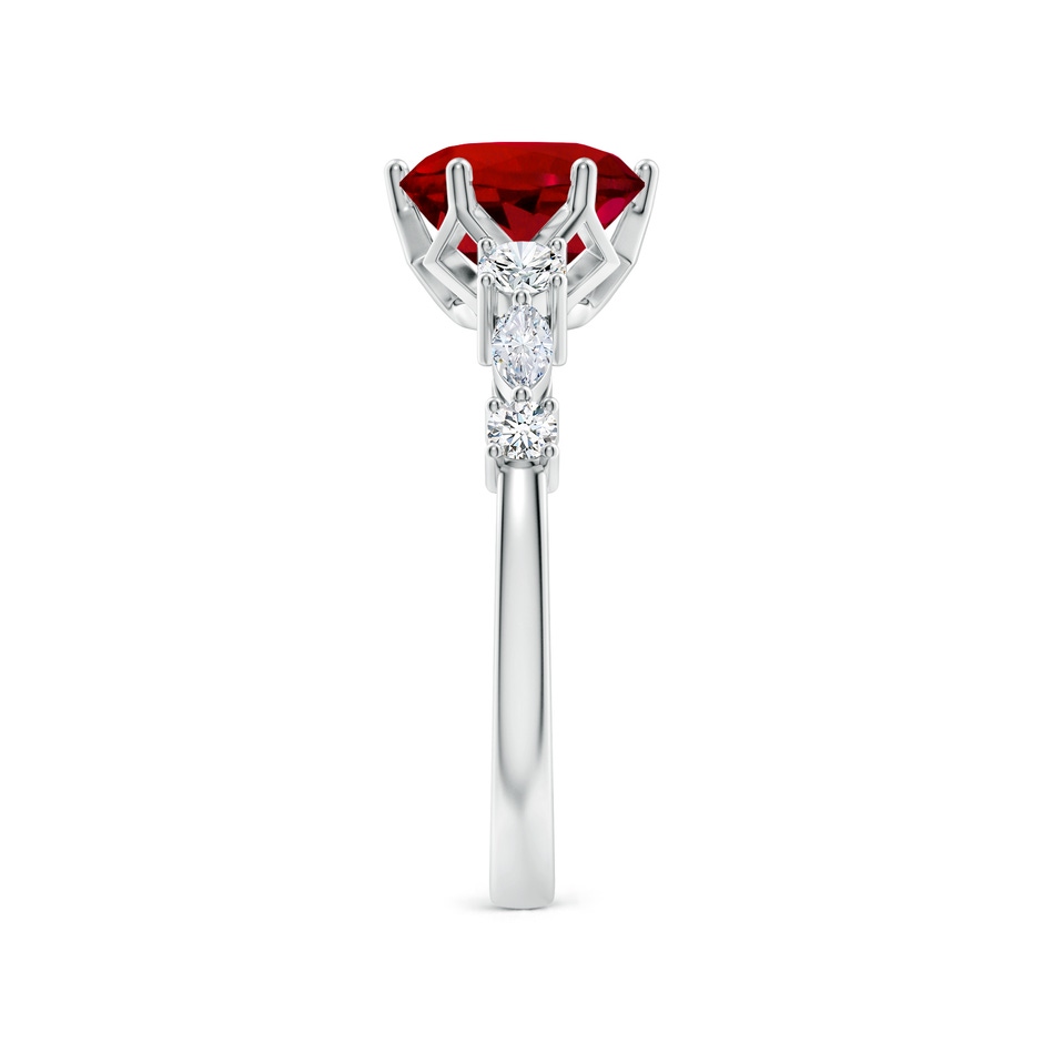 8mm Labgrown Lab-Grown Classic Round Ruby Side Stone Engagement Ring in 18K White Gold side 299