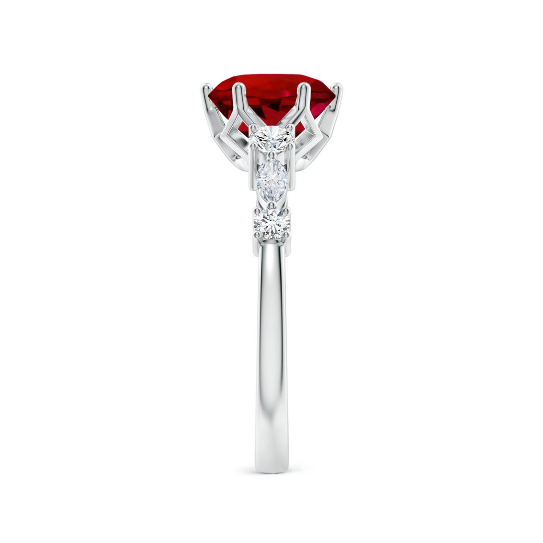 8mm Labgrown Lab-Grown Classic Round Ruby Side Stone Engagement Ring in 18K White Gold - side 4