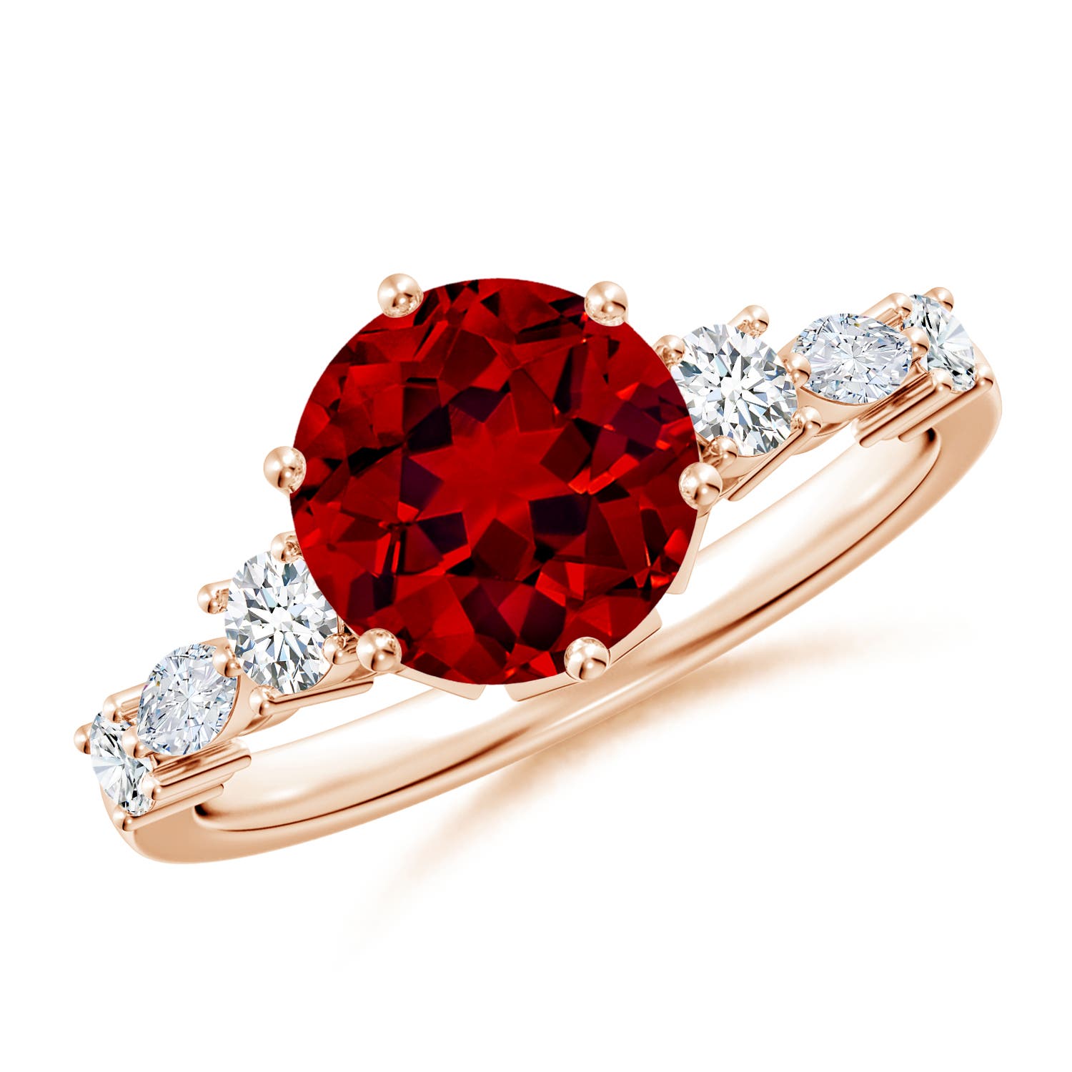 8mm Labgrown Lab-Grown Classic Round Ruby Side Stone Engagement Ring in Rose Gold