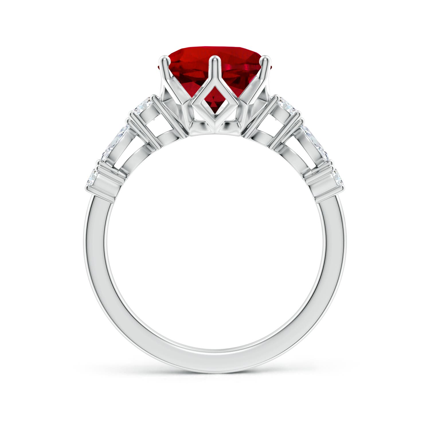 9mm Labgrown Lab-Grown Classic Round Ruby Side Stone Engagement Ring in 18K White Gold