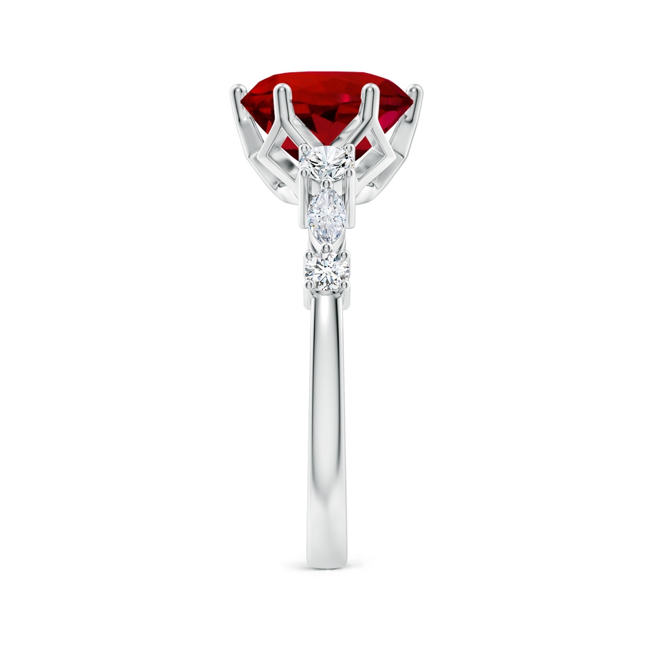 9mm Labgrown Lab-Grown Classic Round Ruby Side Stone Engagement Ring in 18K White Gold side 299