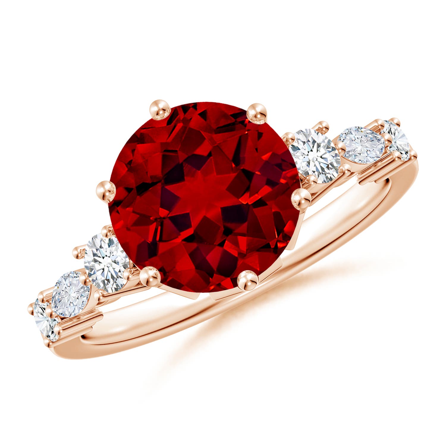 9mm Labgrown Lab-Grown Classic Round Ruby Side Stone Engagement Ring in Rose Gold