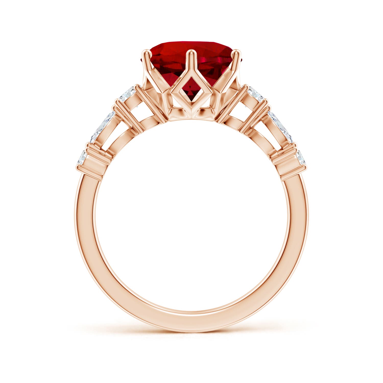 9mm Labgrown Lab-Grown Classic Round Ruby Side Stone Engagement Ring in Rose Gold