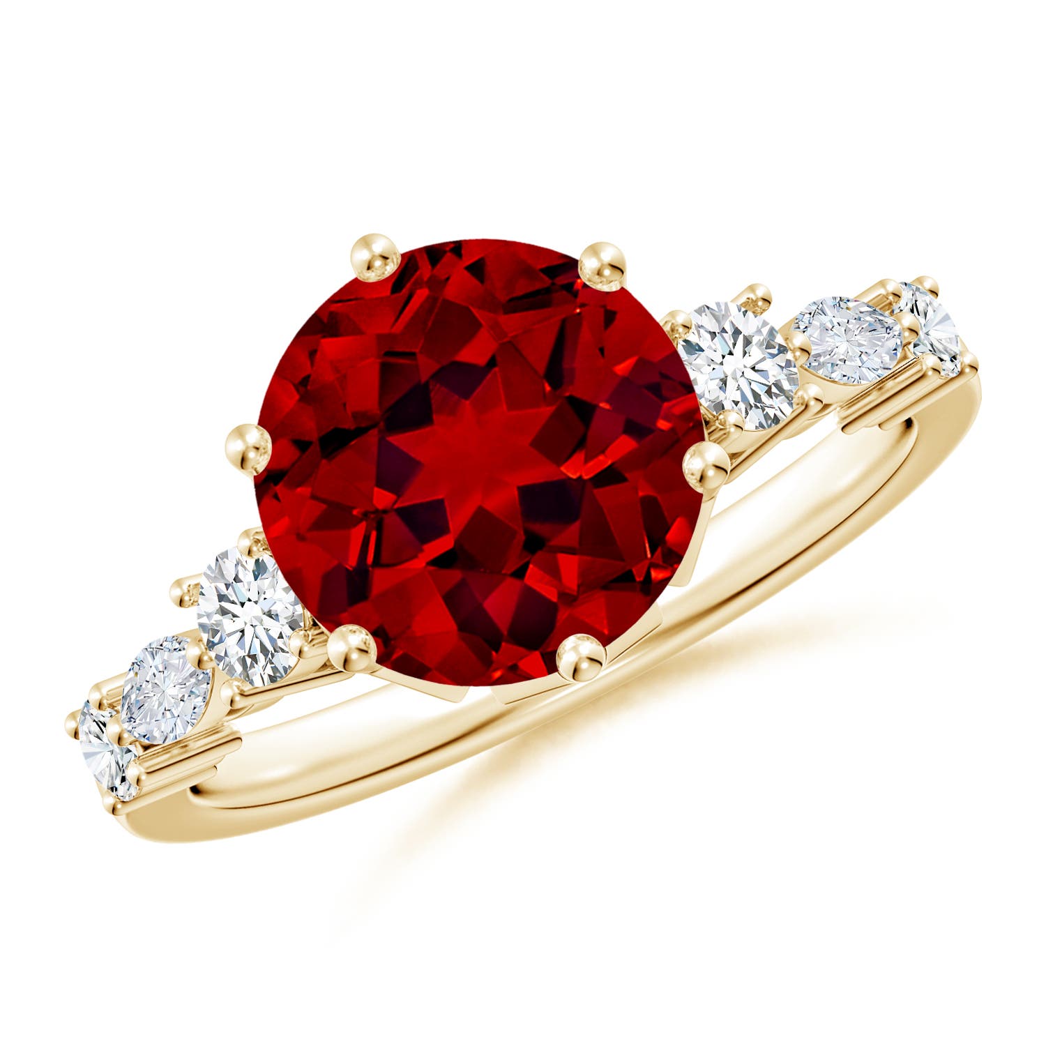 9mm Labgrown Lab-Grown Classic Round Ruby Side Stone Engagement Ring in Yellow Gold