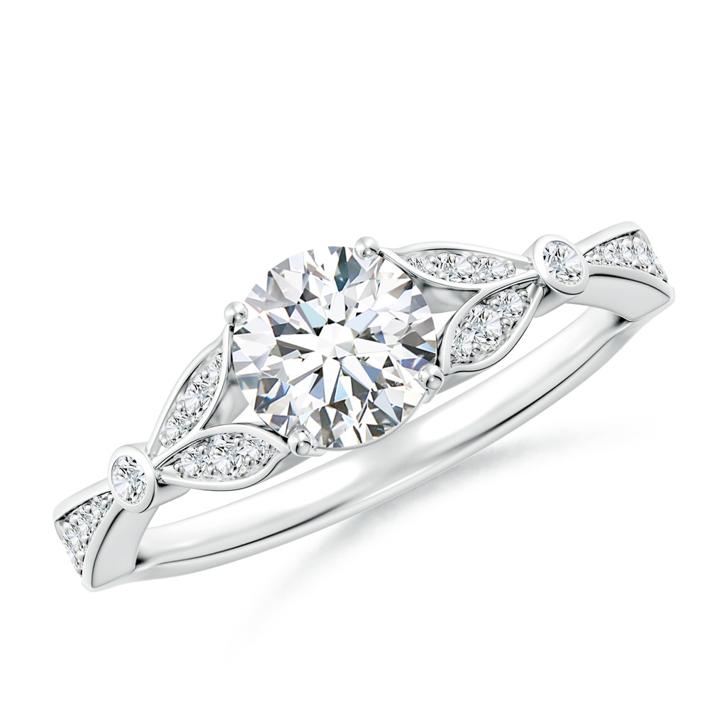 5.9mm FGVS Lab-Grown Nature-Inspired Round Diamond Engagement Ring with Leaf Motifs in 18K White Gold