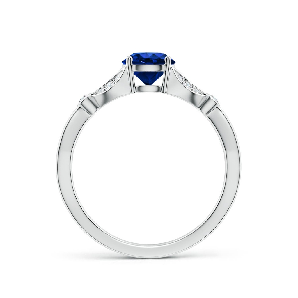 6mm Labgrown Lab-Grown Nature-Inspired Round Blue Sapphire Engagement Ring with Leaf Motifs in 18K White Gold - side 199