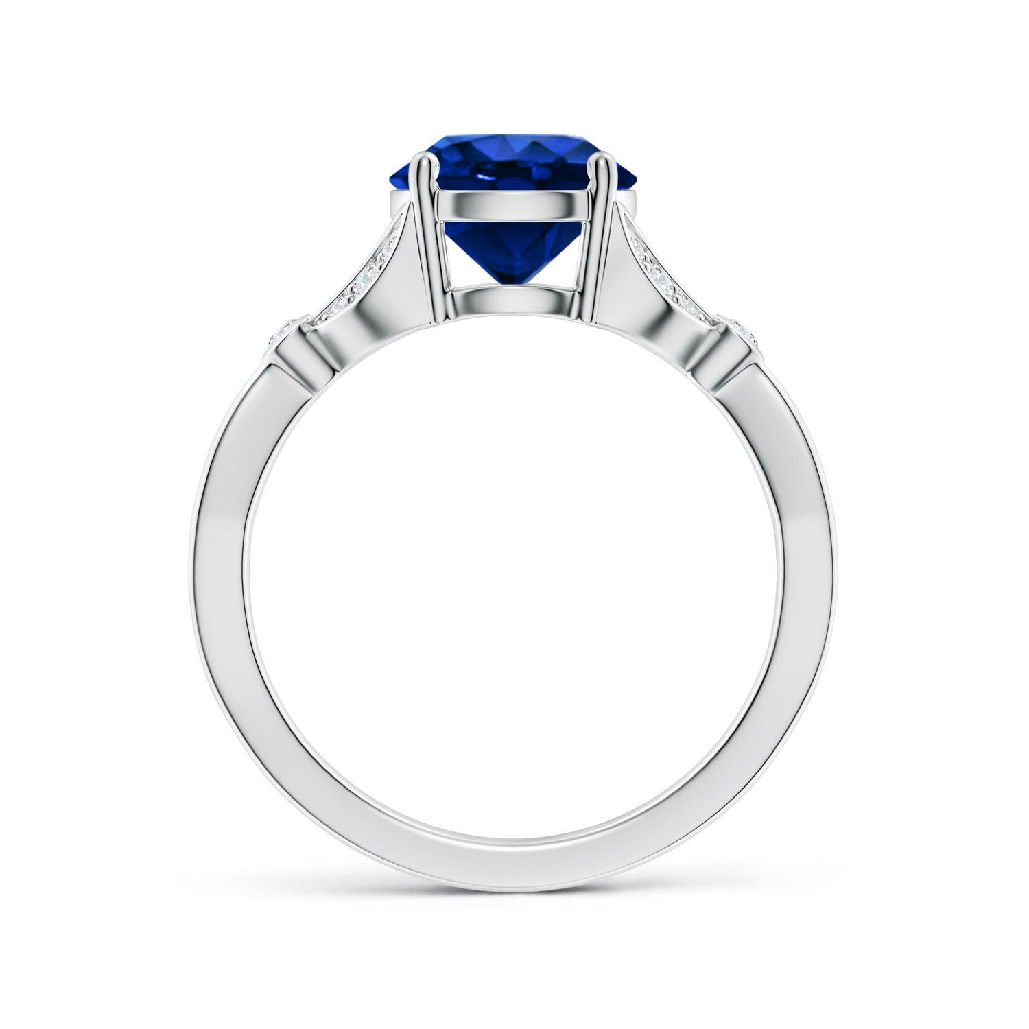 8mm Labgrown Lab-Grown Nature-Inspired Round Blue Sapphire Engagement Ring with Leaf Motifs in White Gold